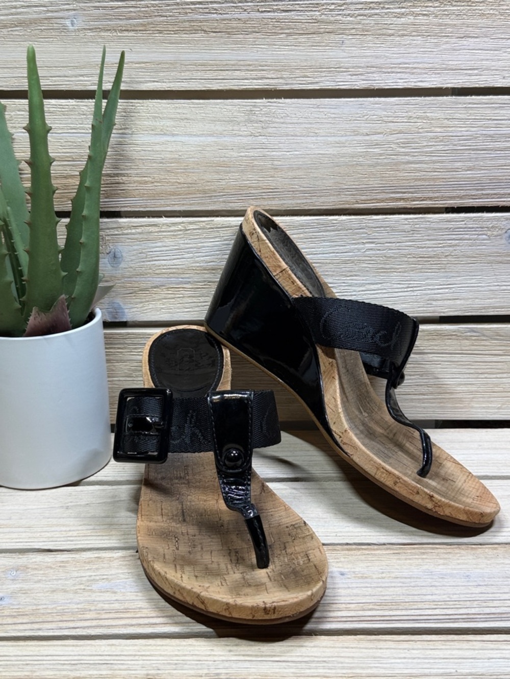 Coach Bernadette Wedge Sandals with Cork Footbed Size 7 1/2B